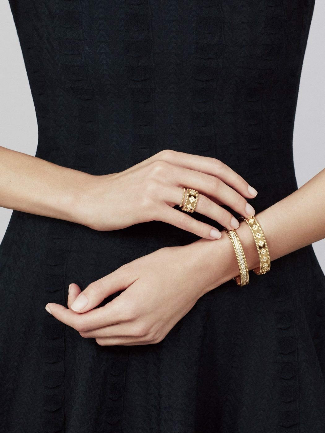 18K Gold Diamond Perlée 3-Row Bracelet