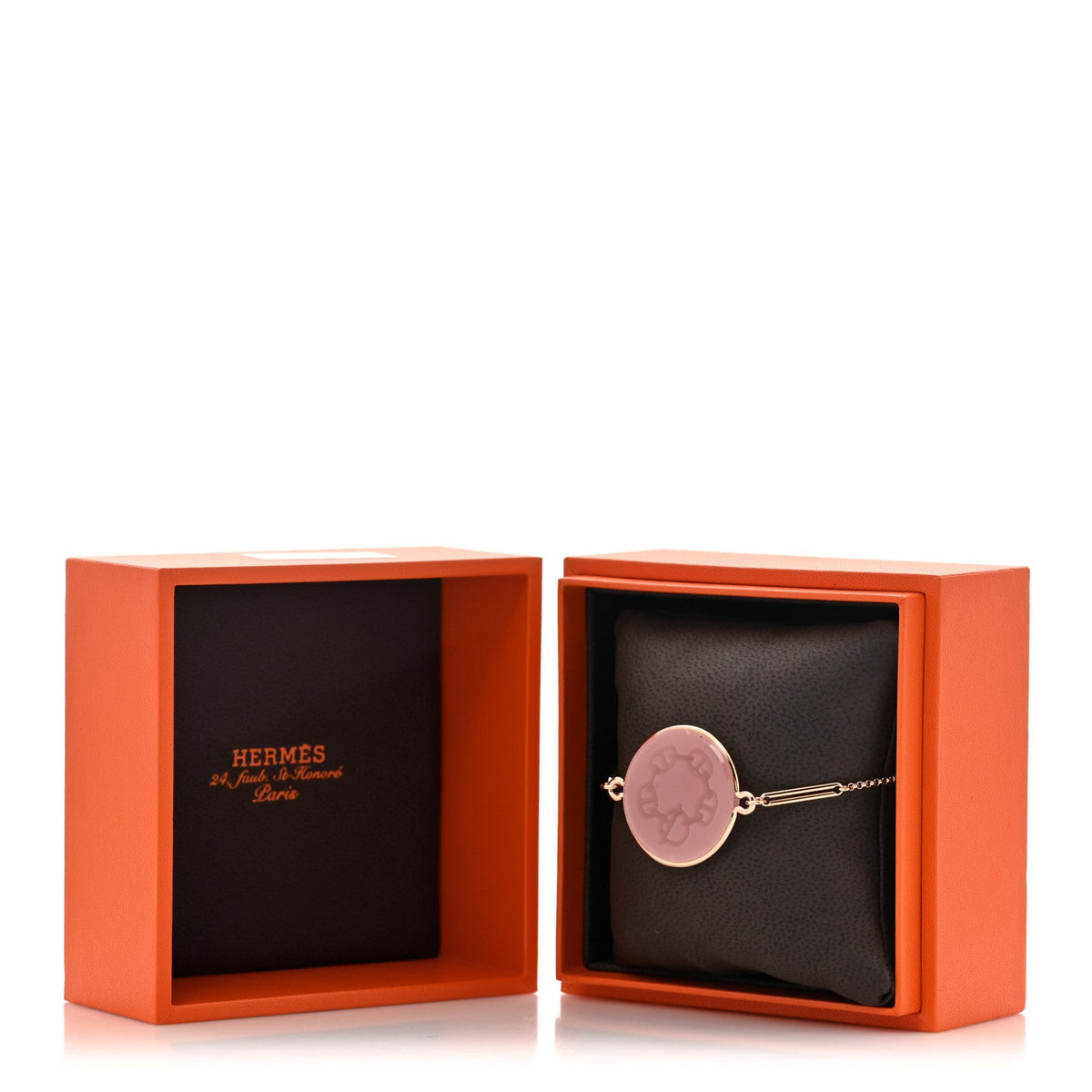 Hermes 18K Rose Gold Diamond PM Ex-Libris Bracelet
