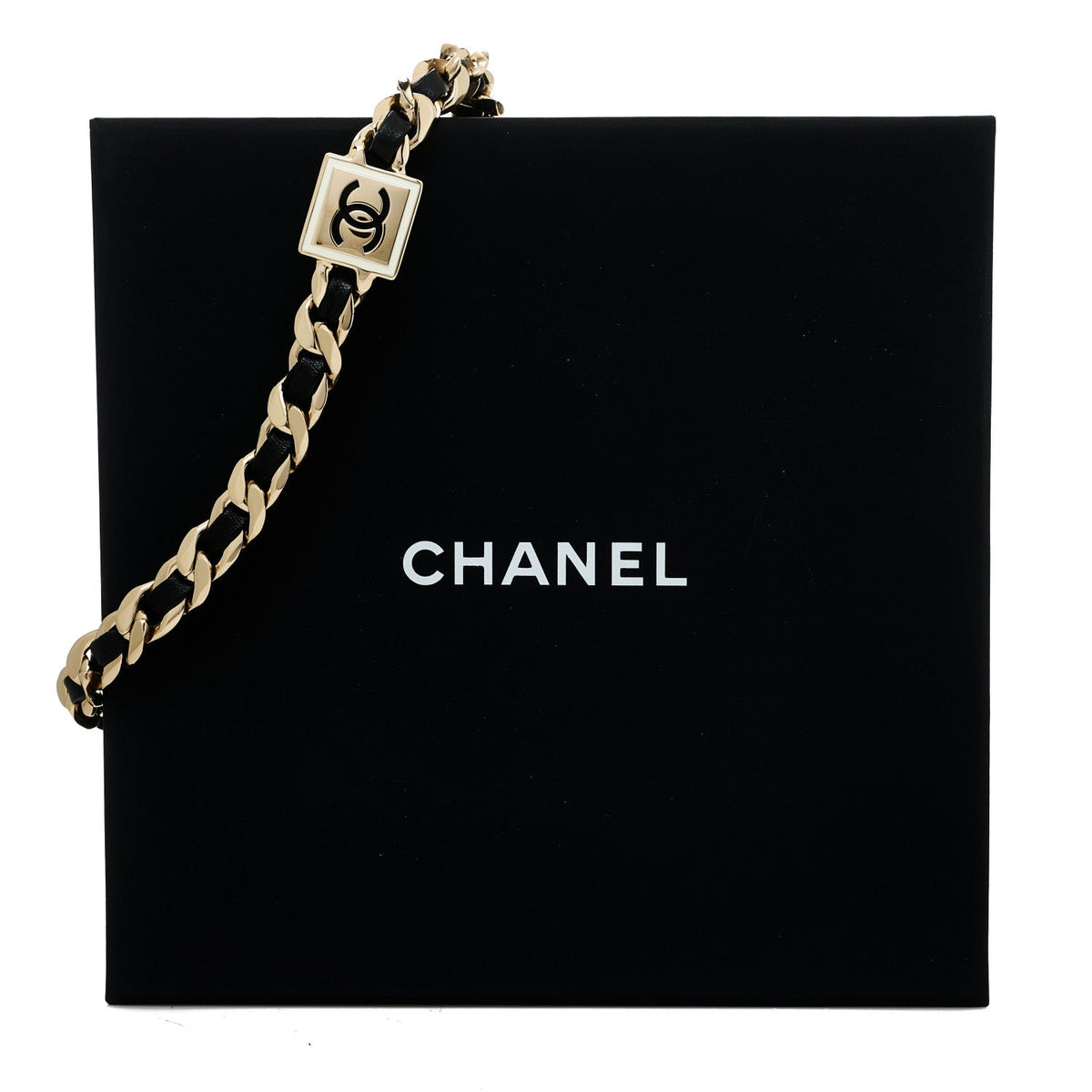 Chanel Metal Lambskin CC Square Choker Gold Black White