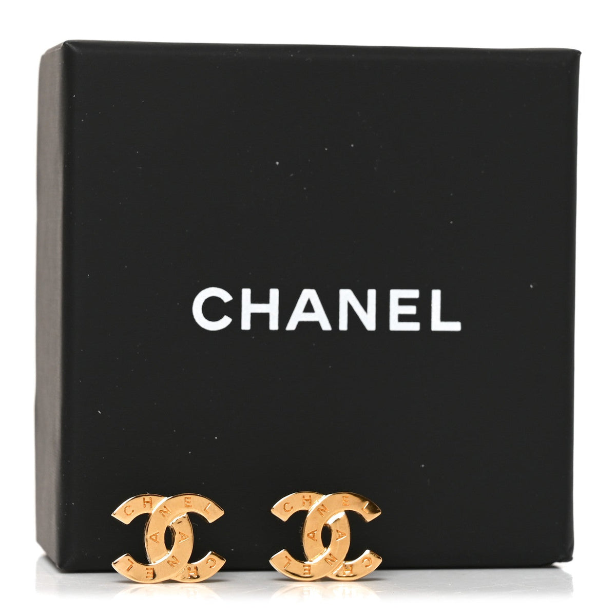 Chanel Metal CC Paris Button Stud Earrings Gold