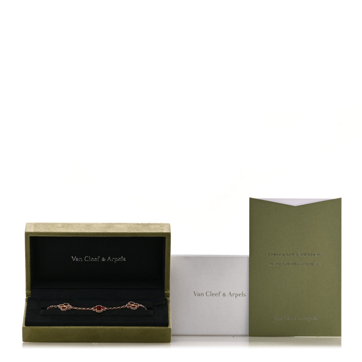 Van Cleef & Arpels 18K Rose Gold Carnelian Guilloche Vintage Alhambra Bracelet