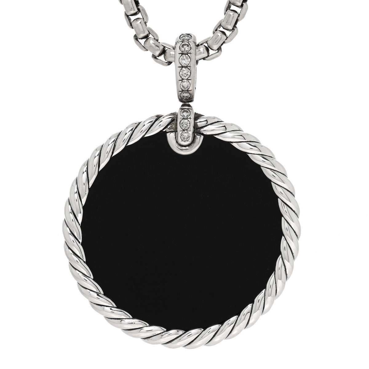 David Yurman Sterling Silver Diamond Black Onyx Mother of Pearl 32mm Elements Disc Pendant Necklace