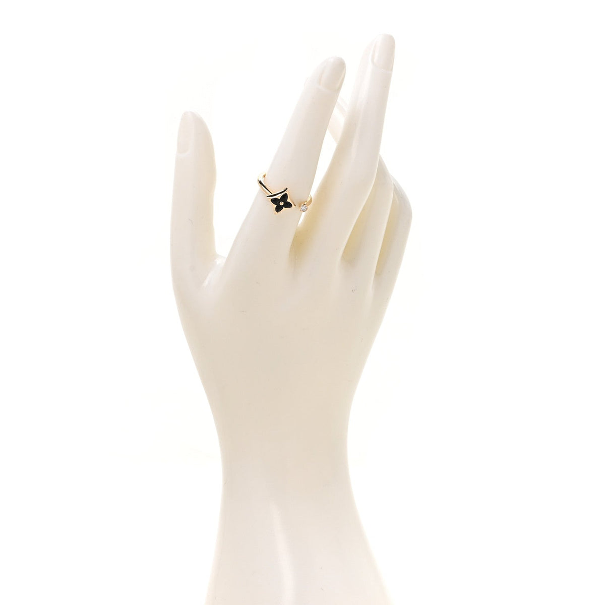 18K Yellow Gold Diamond Black Onyx Mini Color Blossom Star Ring 54 7