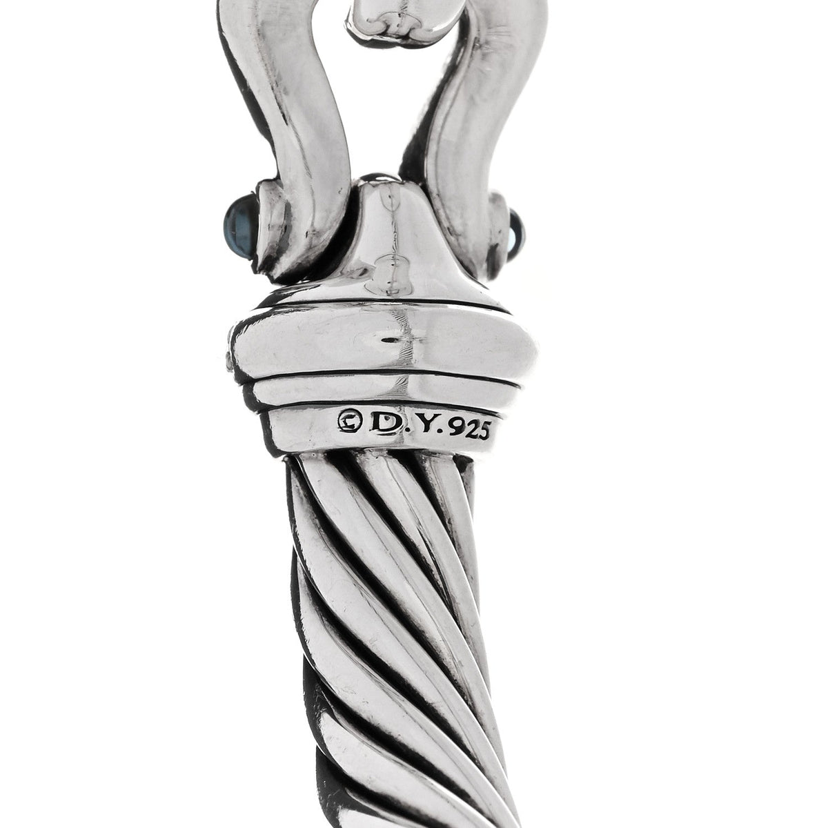 David Yurman Sterling Silver Diamond Blue Topaz 7mm Cable Buckle Bracelet