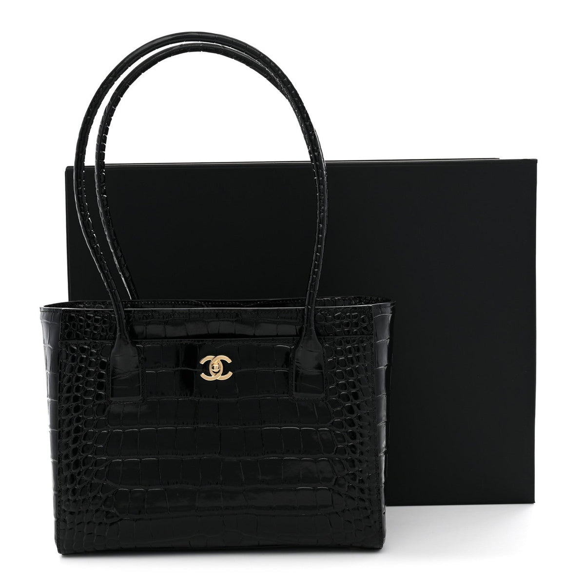 Chanel Calfskin Crocodile Embossed Small Archetype Tote Black