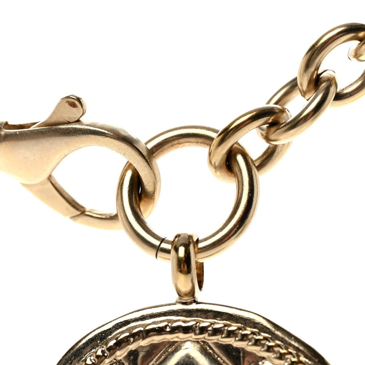 Chanel Metal Quilted CC Pendant Chain Necklace Light Gold