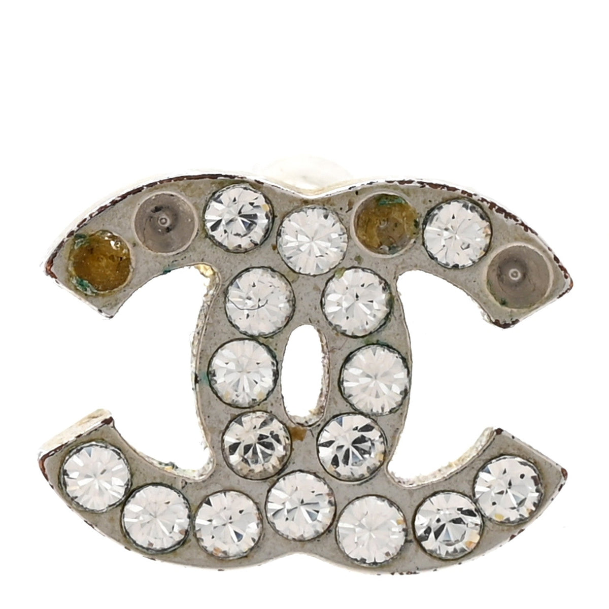 Chanel Silver Tone Crystal CC Earrings Silver