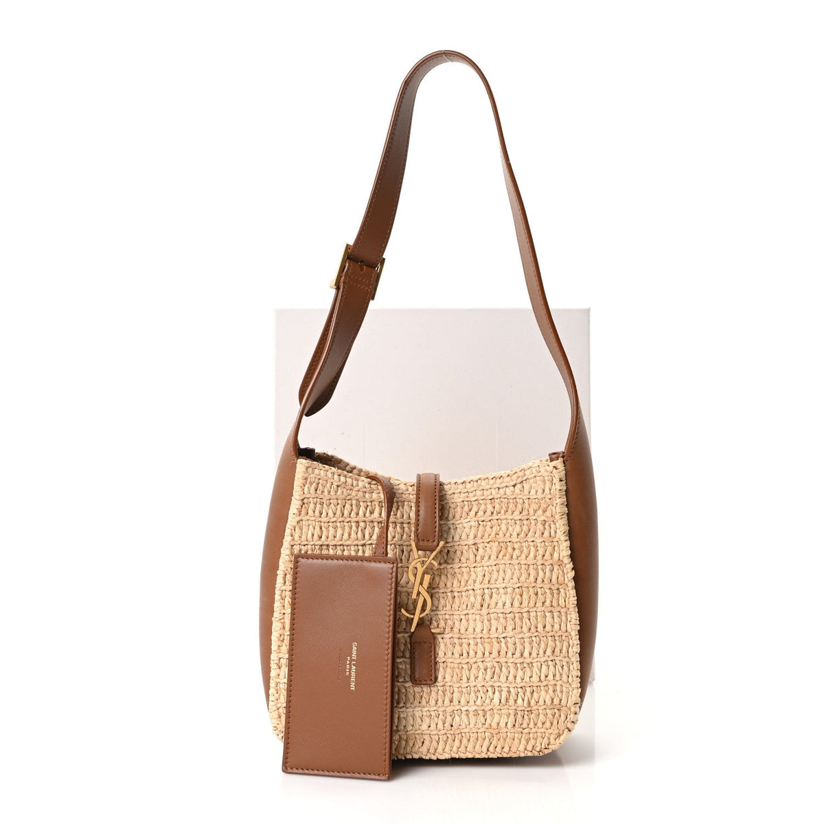 Saint Laurent Raffia Calfskin Le 5 A 7 Baby Hobo Natural Brick