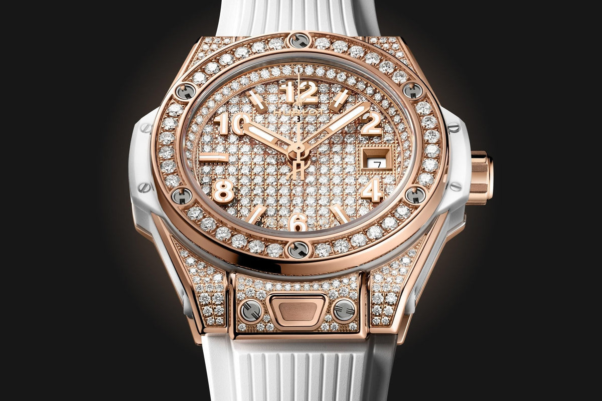 HB Big Bang ONE CLICK KING GOLD WHITE FULL PAVÉ Ref# 485.OE.9000.RW\\.1604