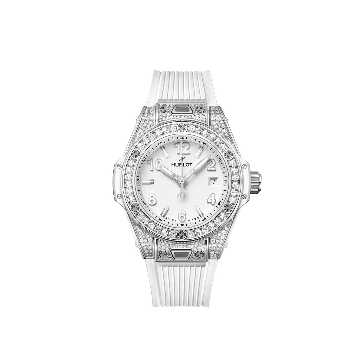 HB Big Bang ONE CLICK STEEL WHITE PAVÉ Ref# 485.SE.2010.RW\\.1604
