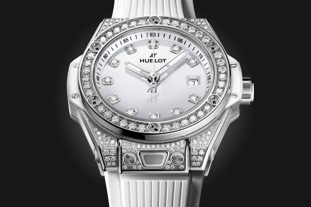 HB Big Bang ONE CLICK STEEL WHITE PAVÉ Ref# 485.SE.2210.RW\\.1604