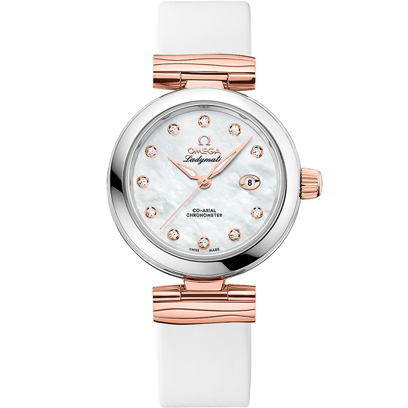 Omega De Ville Ladymatic 34 mm Steel Sedna Gold White Dial Strap 425.22.34.20.55.004