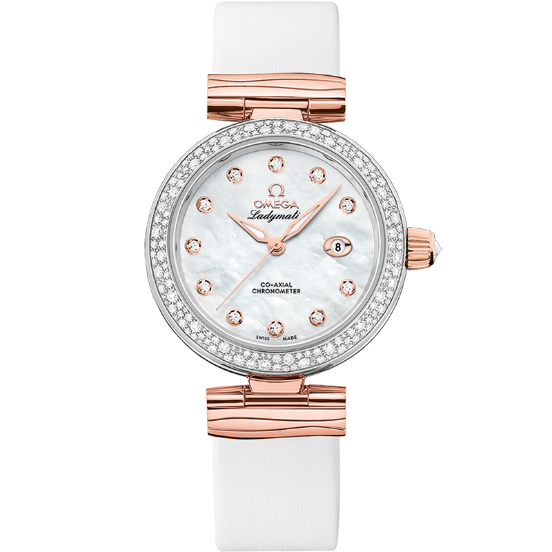 Omega De Ville Ladymatic 34 mm Steel Rose Gold White Dial Strap 425.27.34.20.55.004