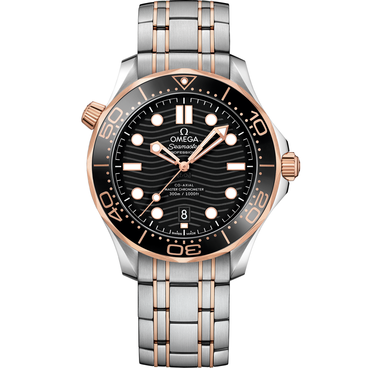 Omega Seamaster Diver 300M 42 mm Steel Sedna Gold Black Dial Bracelet 210.20.42.20.01.001
