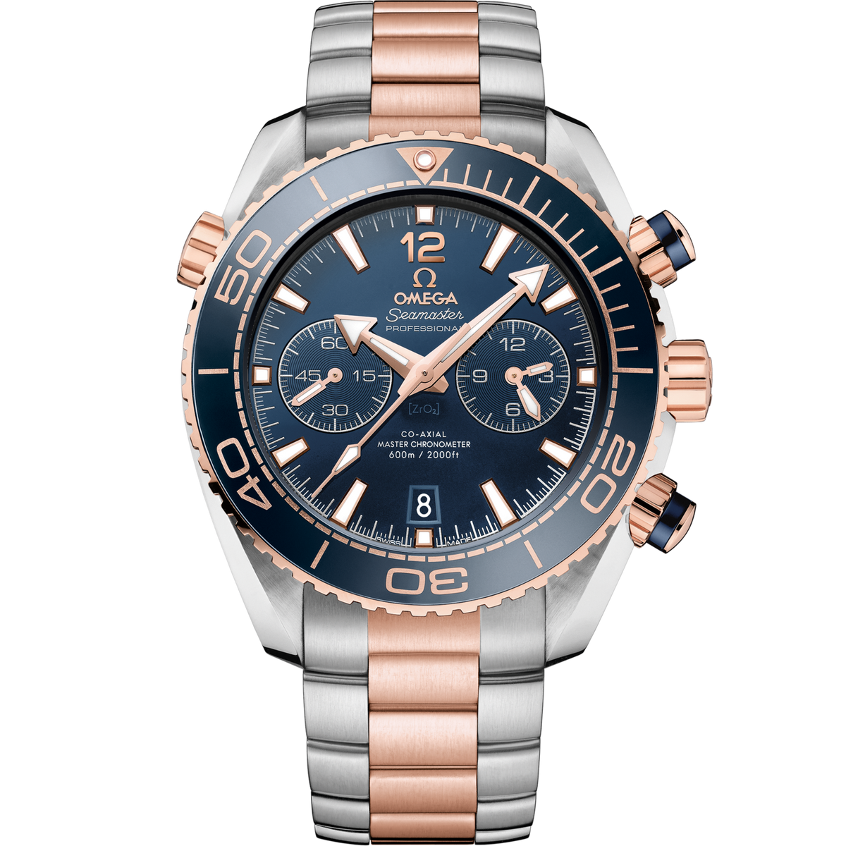Omega Seamaster Planet Ocean 600M 45.5 mm Steel Rose Gold Blue Dial Bracelet 215.20.46.51.03.001