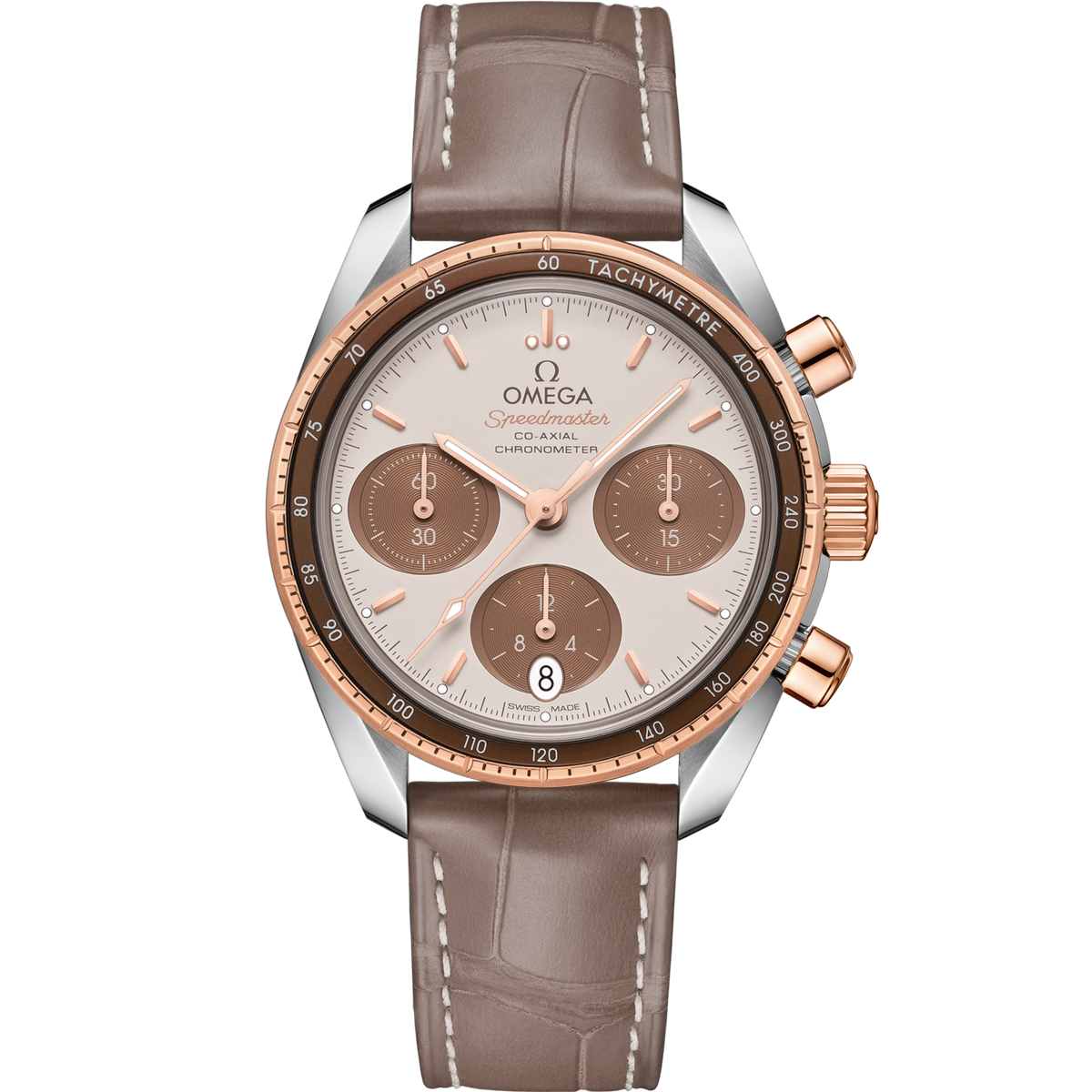Omega Speedmaster 38 Steel Rose Gold Brown Dial Strap 324.23.38.50.02.002