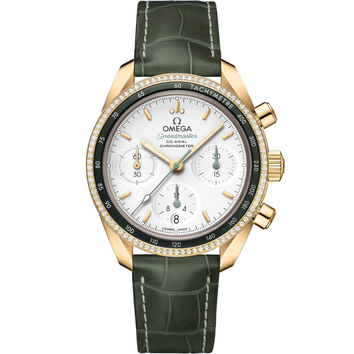 Omega Speedmaster 38 38 mm 18k Yellow Gold Silver Dial Strap 324.68.38.50.02.004