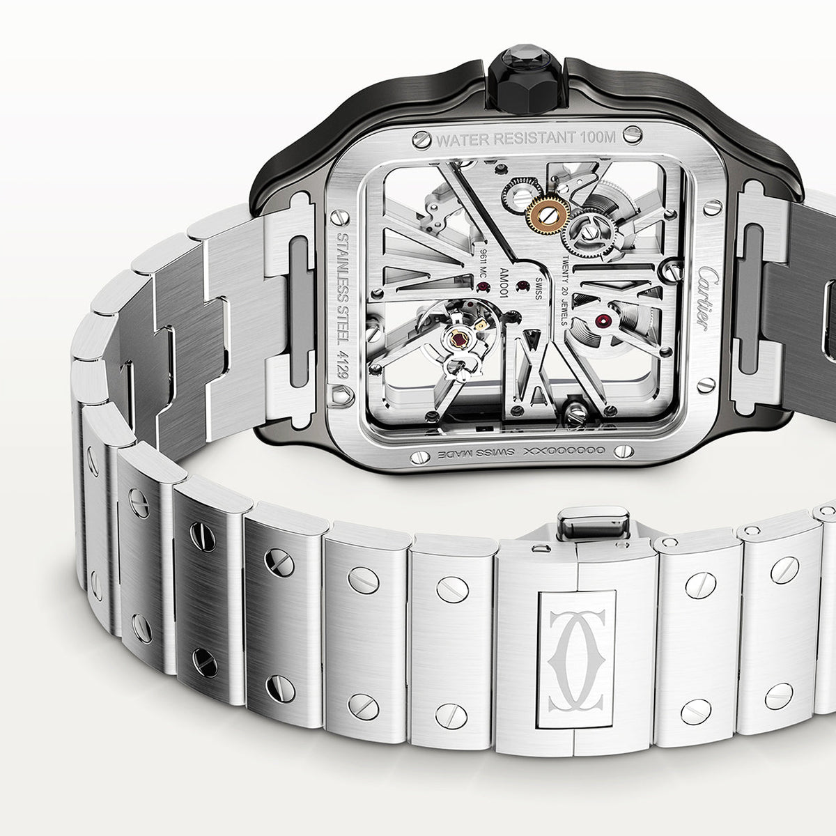 Santos de CT Large Skeleton Steel & Black ADLC Watch