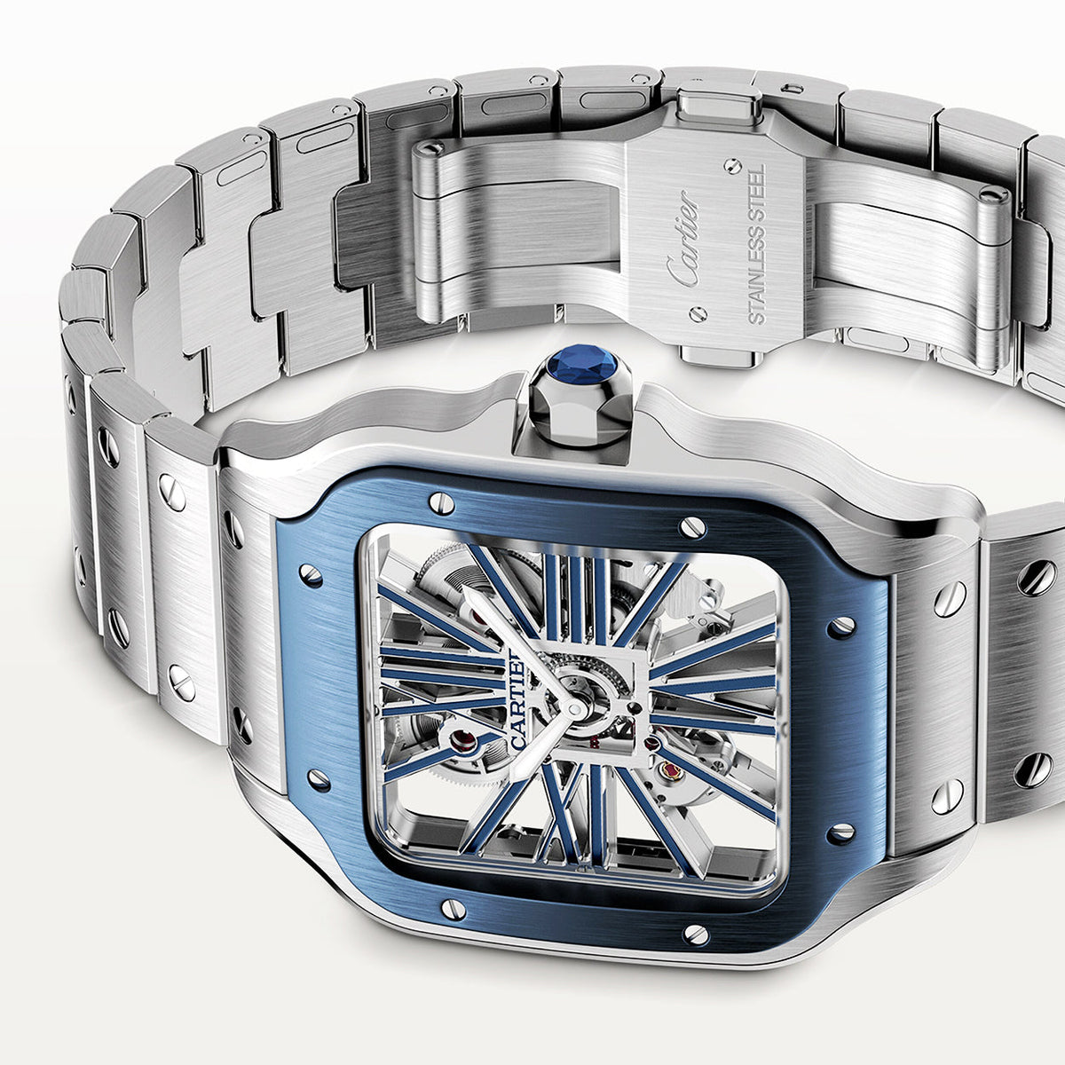 Santos de CT Large Skeleton/Blue Dial Men’s Watch