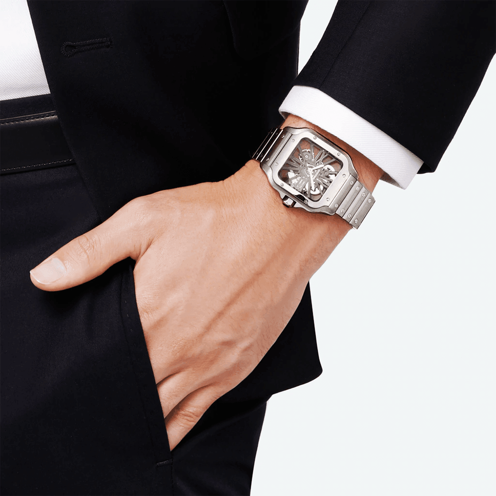 Santos de CT Large Steel Skeleton Dial Bracelet/Strap Watch