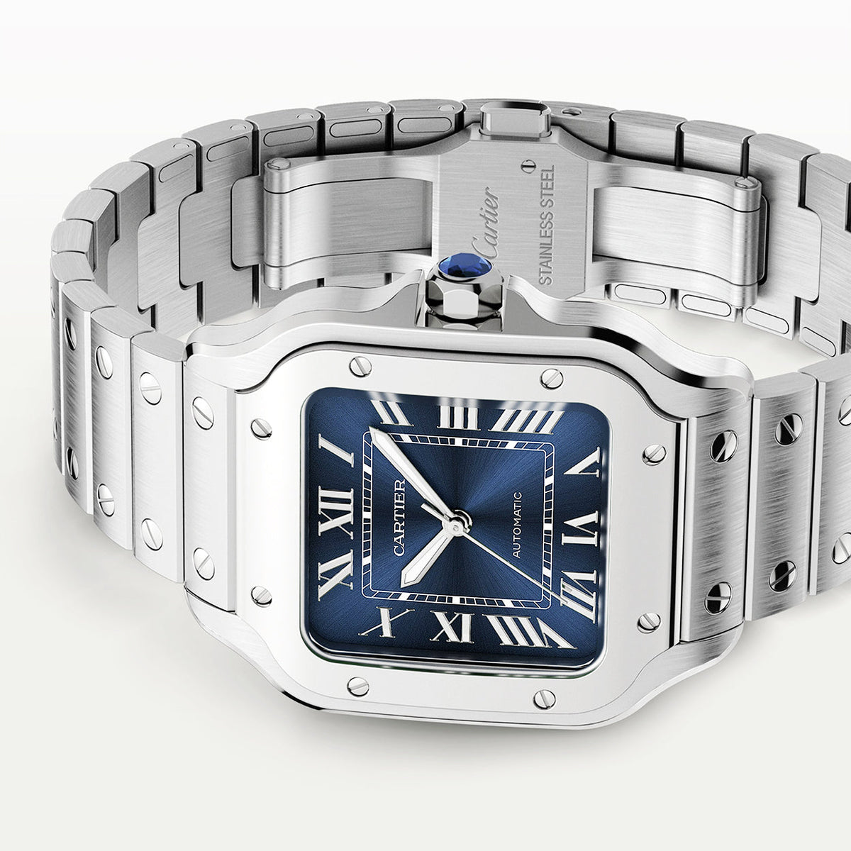 Santos de CT Medium Blue Dial Automatic Bracelet/Strap Watch