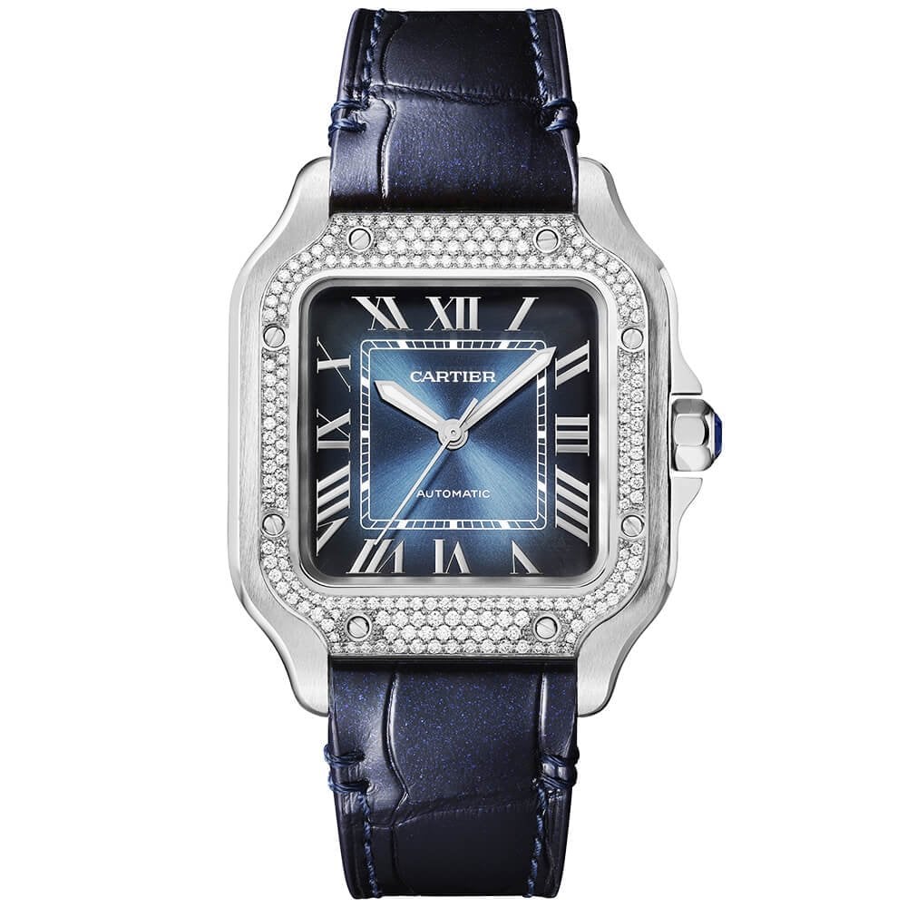 Santos de CT Medium Diamond Set Automatic Steel Bracelet/Strap Watch