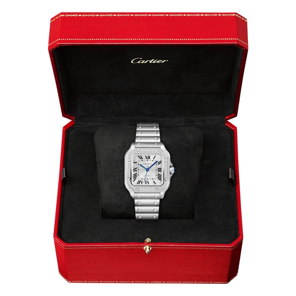 Santos de CT Medium Steel Diamond Set Bezel Bracelet/Strap Watch