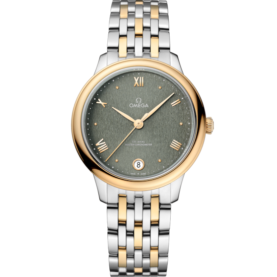Omega De Ville Prestige 34 mm Steel Yellow Gold Green Dial Bracelet 434.20.34.20.10.001