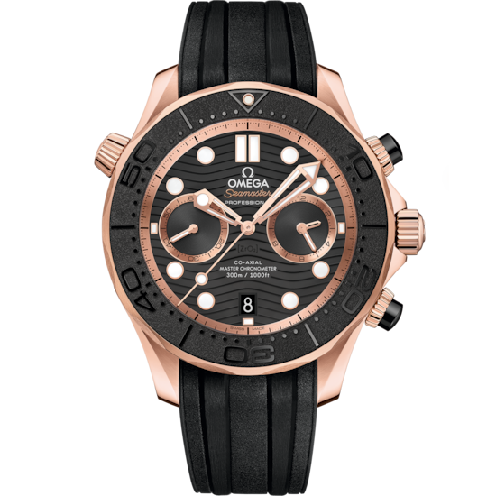 Omega Seamaster Diver 300M 44 mm Sedna Gold Black Dial Strap 210.62.44.51.01.001