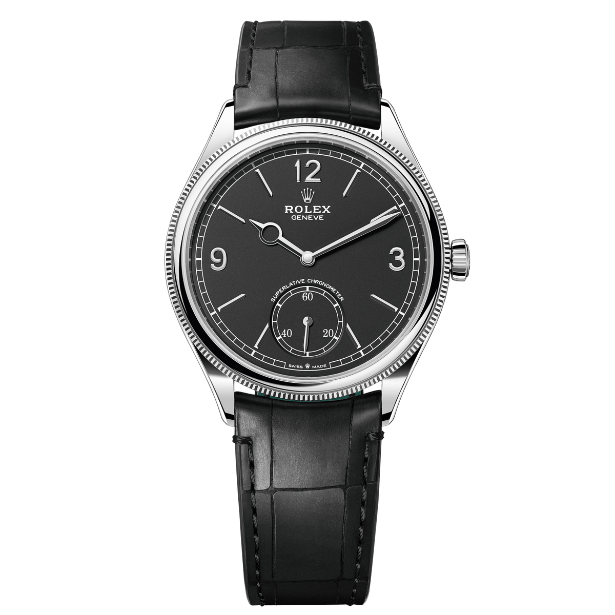 Rolex 1908 39 mm 18 kt White Gold Intense Black Leather 52509-0002