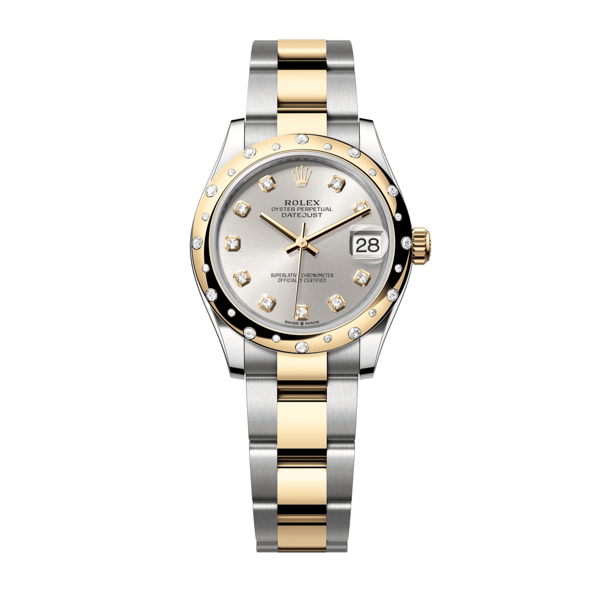 Rolex Datejust 31 mm Silver Diamonds 18k Yellow Gold Oyster 278343rbr-0019