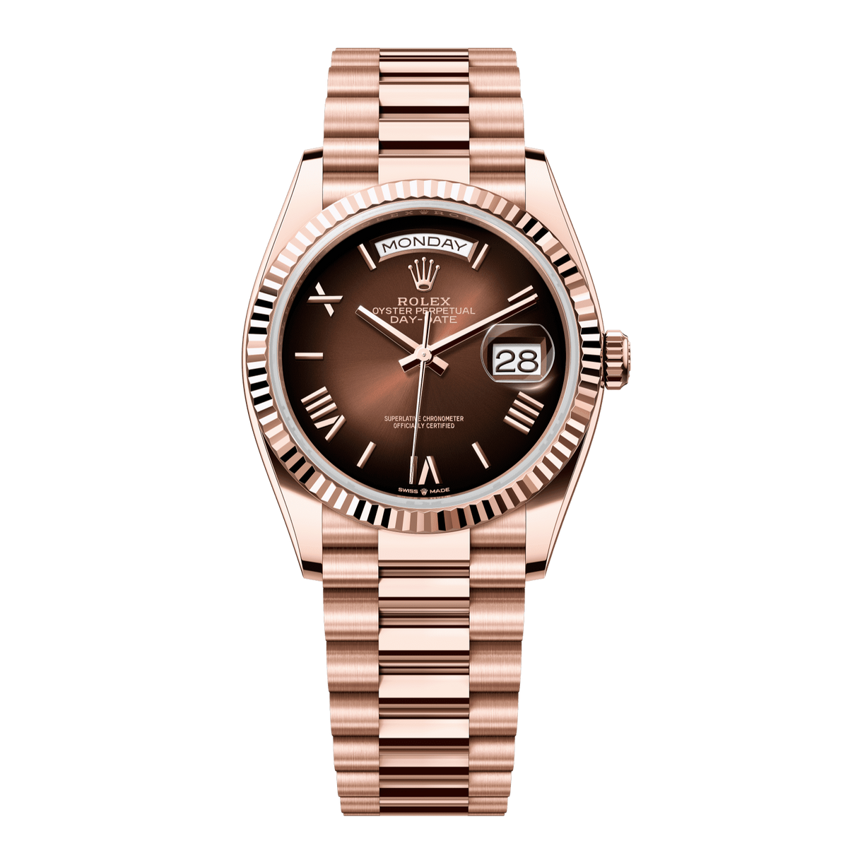 Rolex Day-Date 36 mm Brown Ombré 18k Everose Gold President 128235-0075