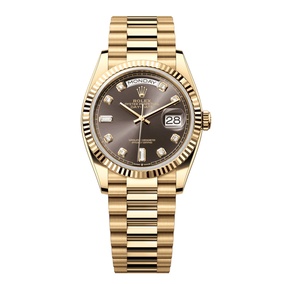 Rolex Day-Date 36 mm Dark Grey Diamonds 18k Yellow Gold President 128238-0022