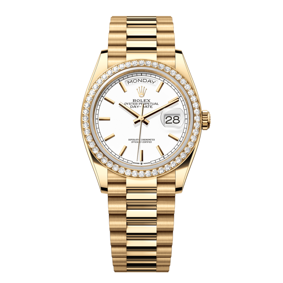 Rolex Day-Date 36 mm White Dial 18k Yellow Gold President 128348rbr-0047