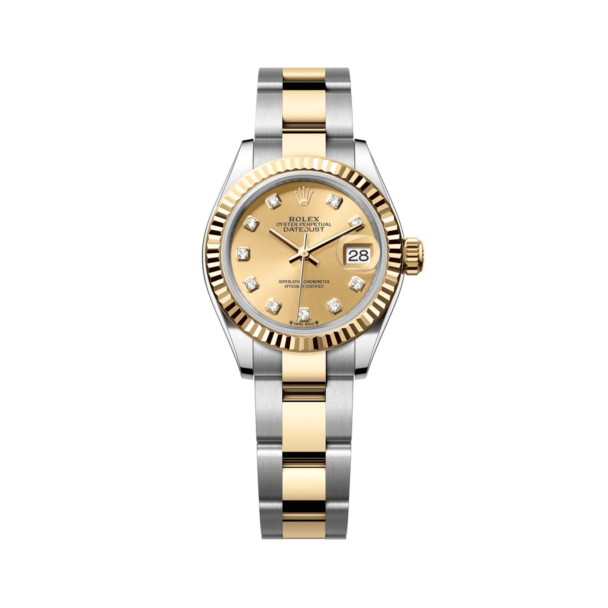 Rolex Lady-Datejust 28 mm 18 kt Yellow Gold Champagne Diamond Oyster 279173-0012