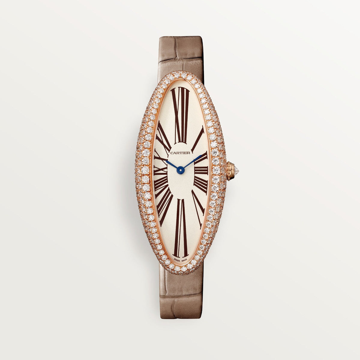 Cartier Baignoire Allongée Medium Rose Gold Silver Dial Strap WJBA0006