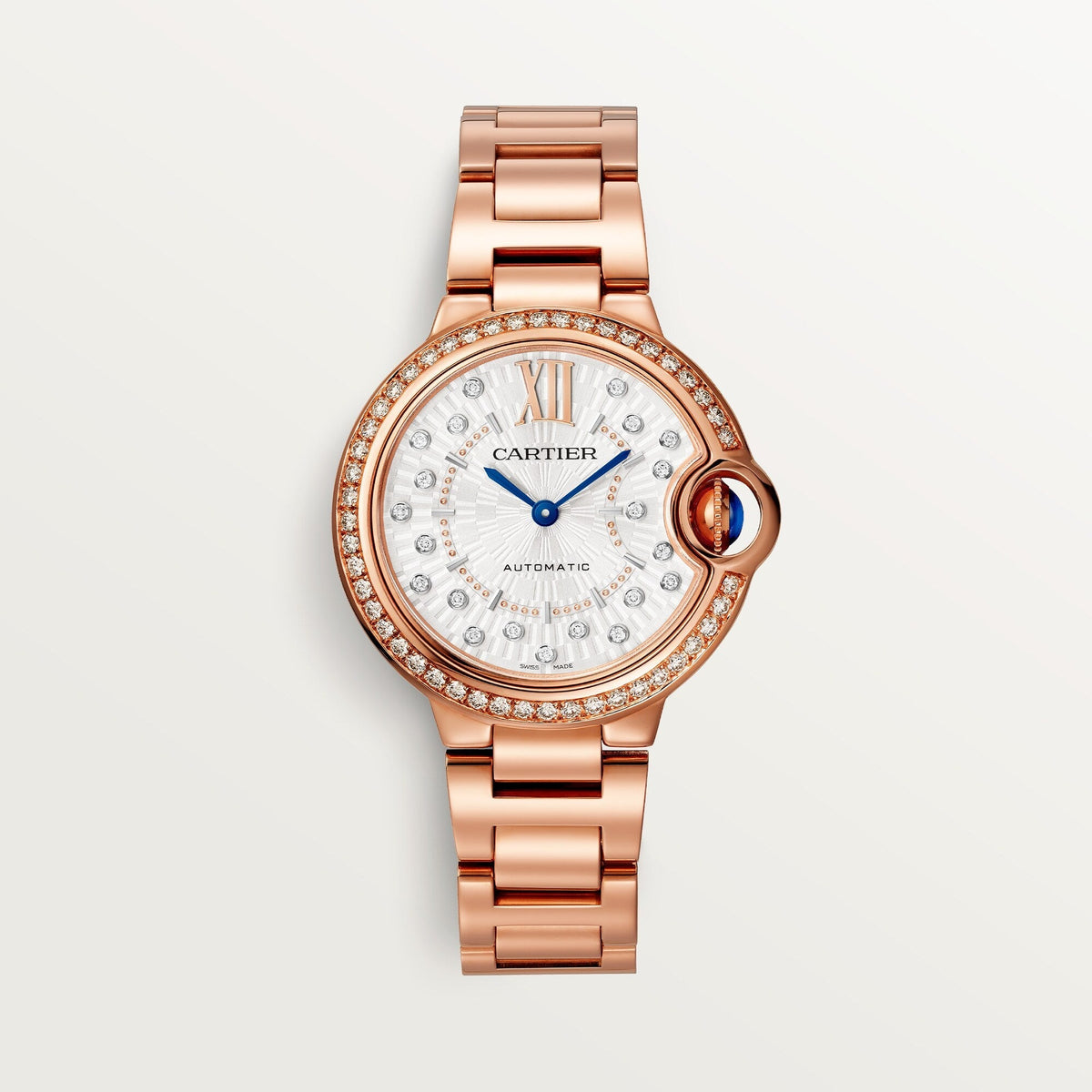 Cartier Ballon Bleu 36 mm Silver Sunray Rose Gold Bracelet WJBB0083
