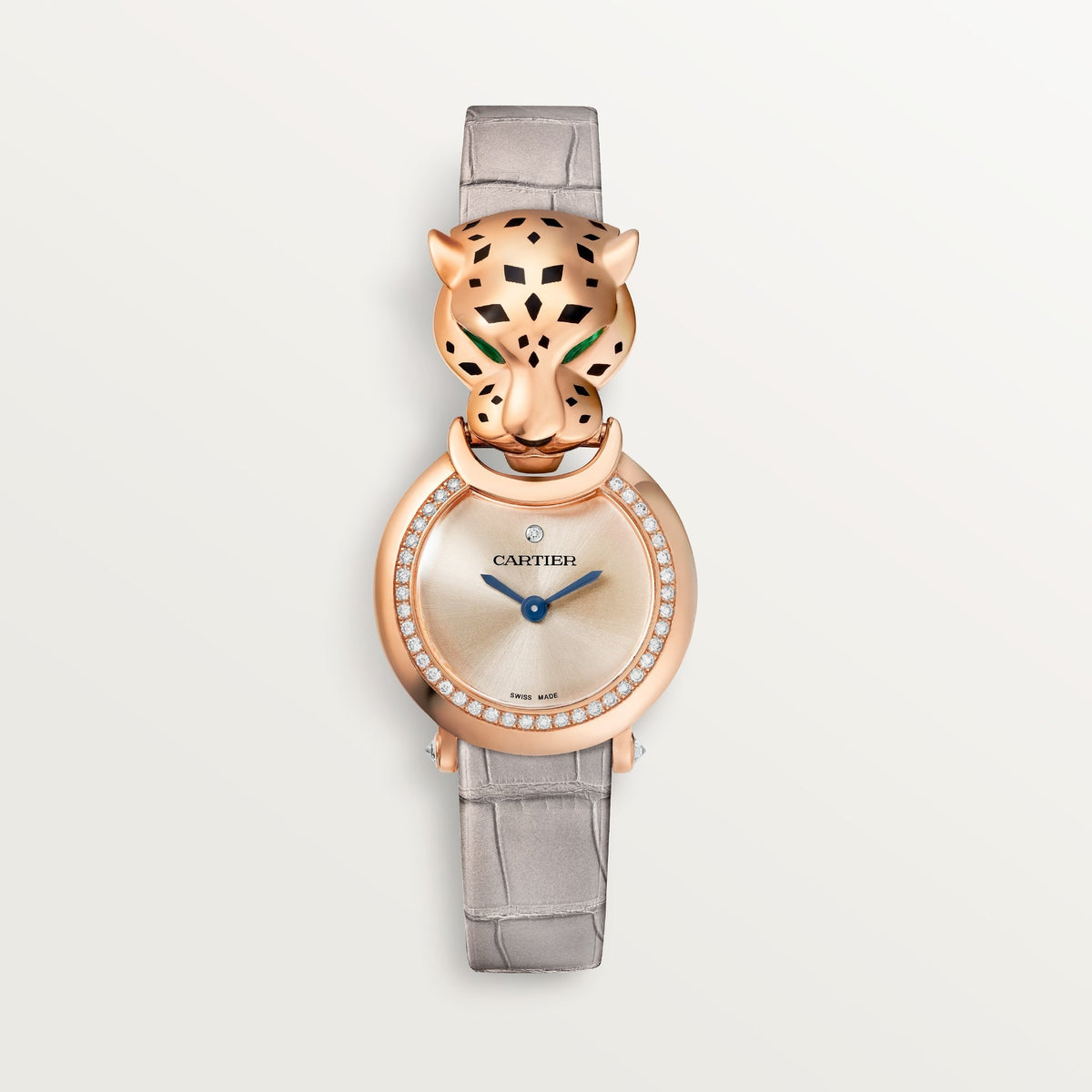 Cartier Panthère 23.6 mm Pink Dial Rose Gold Light Grey Leather Strap HPI01379
