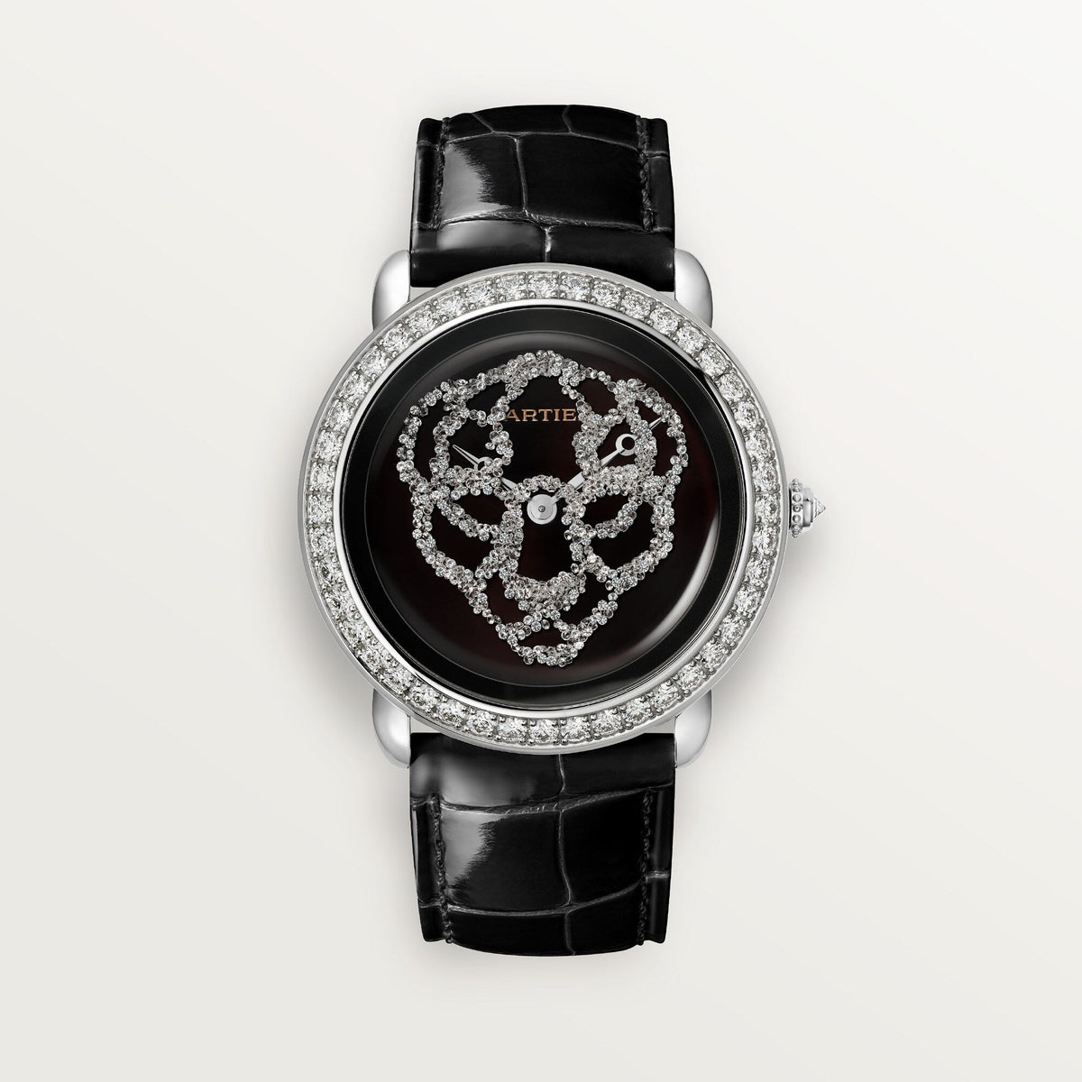Cartier Panthère 37 mm Black Lacquer Dial White Gold Leather Strap HPI01430