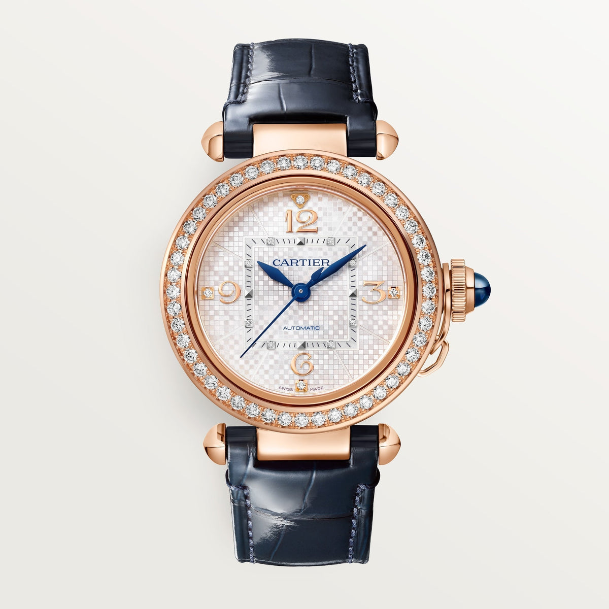 Cartier Pasha 35 mm Rose Gold Silver Dial Strap WJPA0027