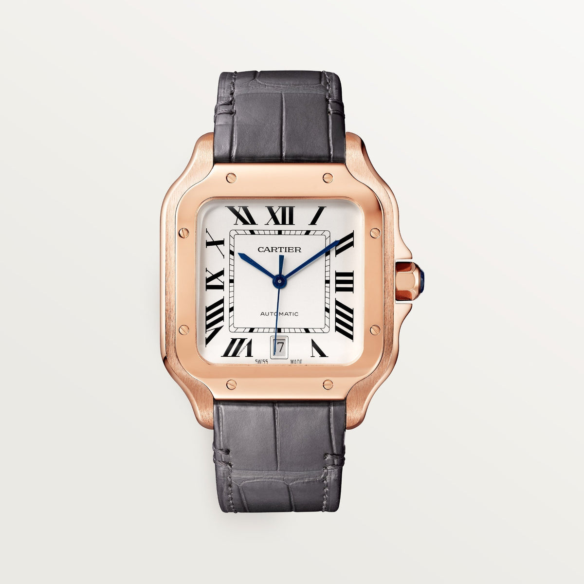Cartier Santos Large Rose Gold Opaline Silver Dial Strap WGSA0019