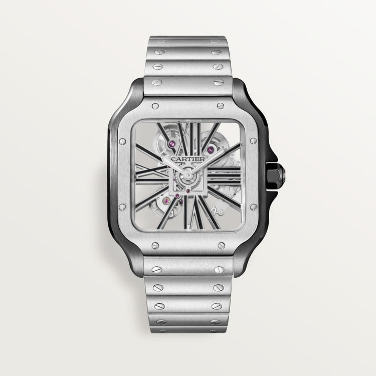 Cartier Santos 28 x 28 mm Steel Grey Dial Bracelet WHSA0027