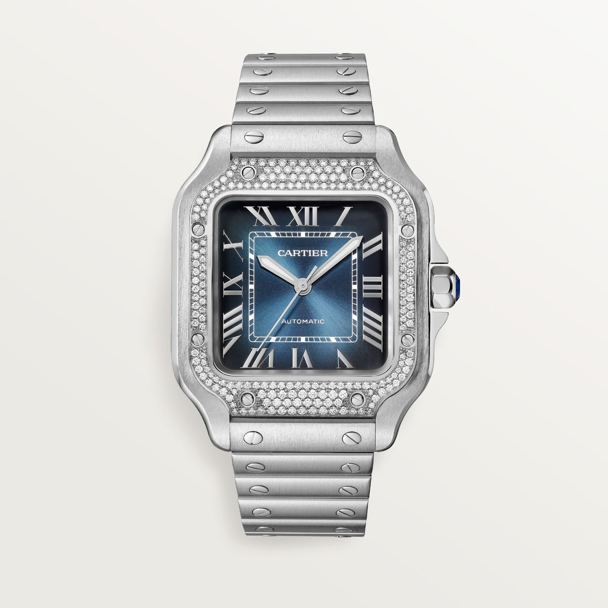 Cartier Santos Medium 35 mm Steel Blue Dial Bracelet W4SA0006