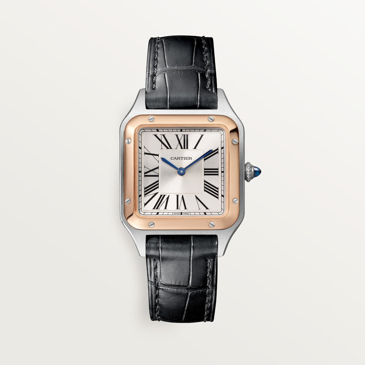 Cartier Santos Small Rose Gold Silver Dial Leather W2SA0012