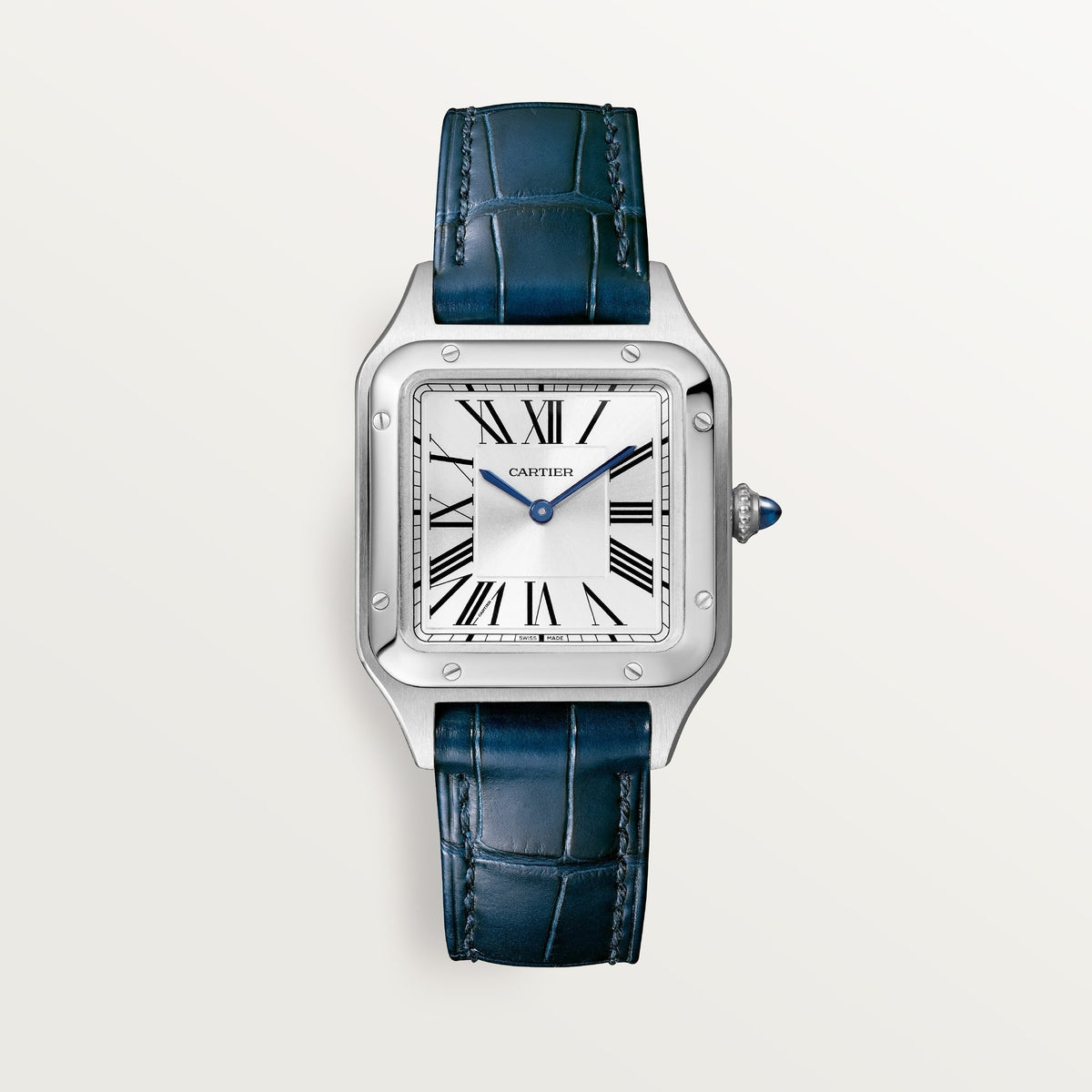 Cartier Santos Small Steel Silver Dial Navy Strap WSSA0023
