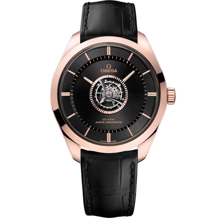 Omega De Ville Tourbillon 43 mm Gold Black Dial Strap 529.53.43.22.01.001