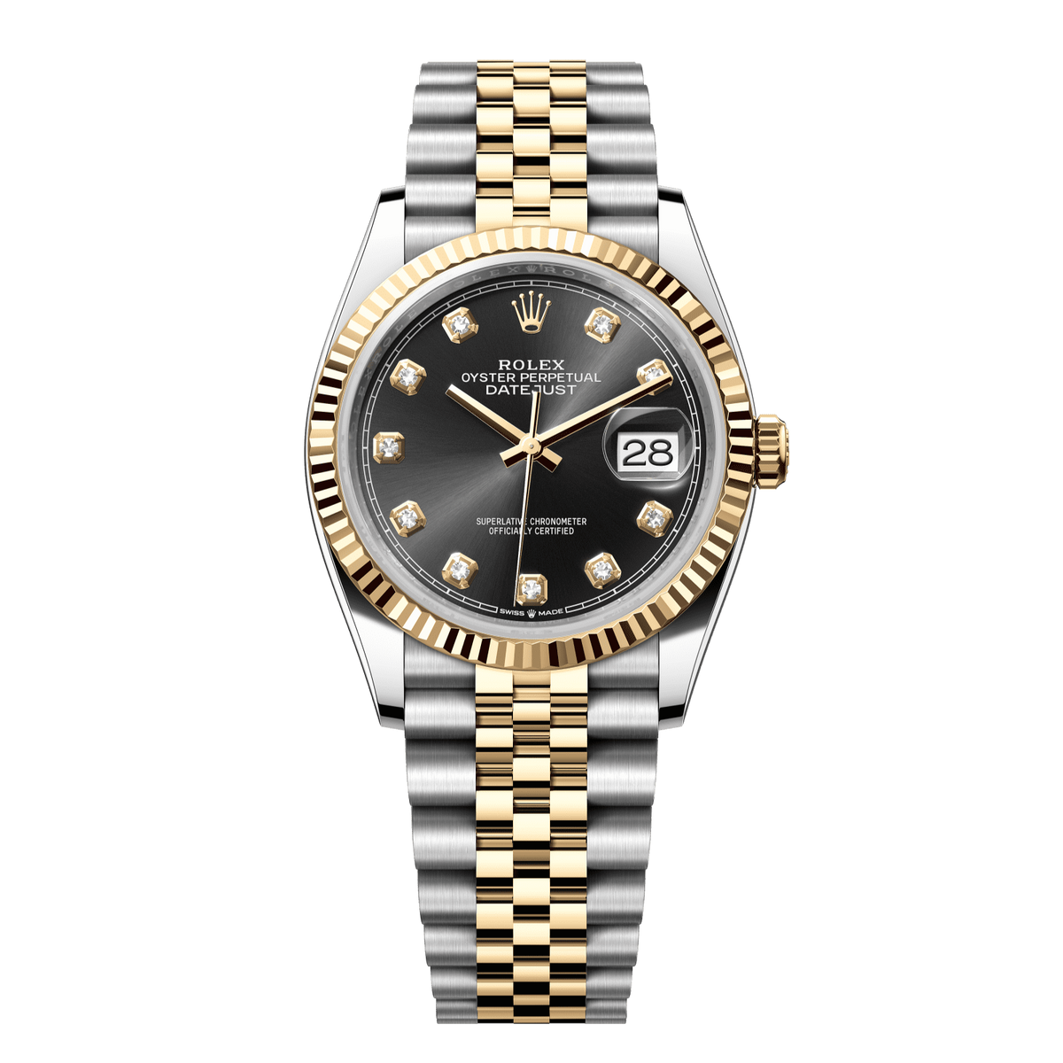Rolex Datejust 36 mm Bright Black Diamonds 18k Gold Jubilee 126233-0021