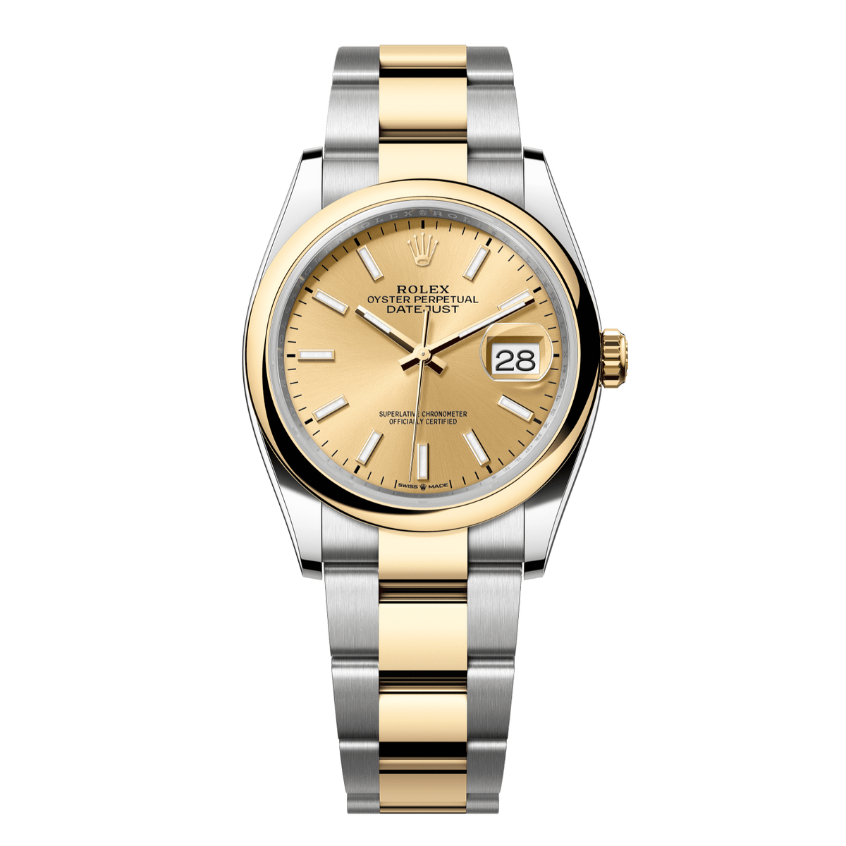Rolex Datejust 36 mm Oystersteel 18k Yellow Gold Champagne Oyster 126203-0016