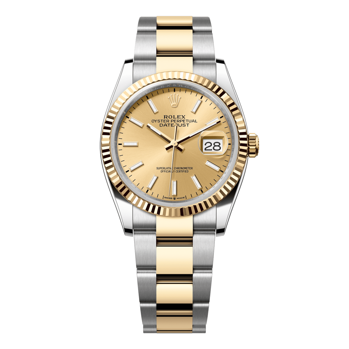 Rolex Datejust 36 mm Champagne 18k Yellow Gold Oyster 126233-0016