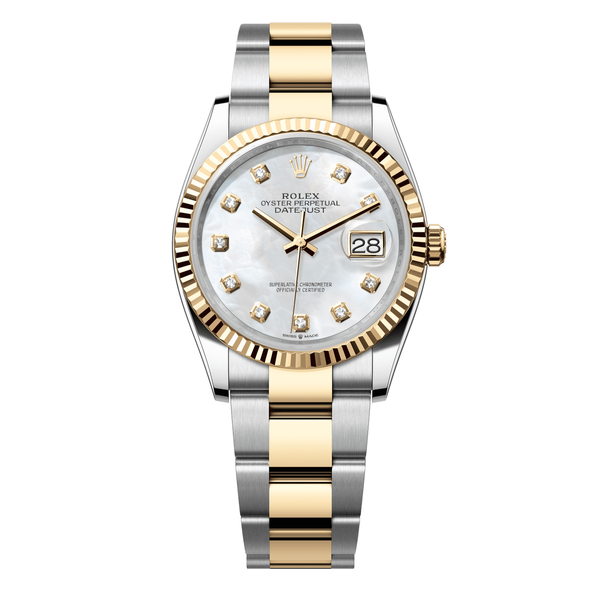 Rolex Datejust 36 mm White MOP Diamonds 18k Yellow Gold Oyster 126233-0024